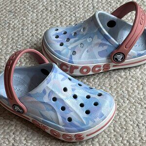 Crocs Bayaband Bubble Camo Clog Girls Size C8 Child Kids Blue Pink Sandals Shoes